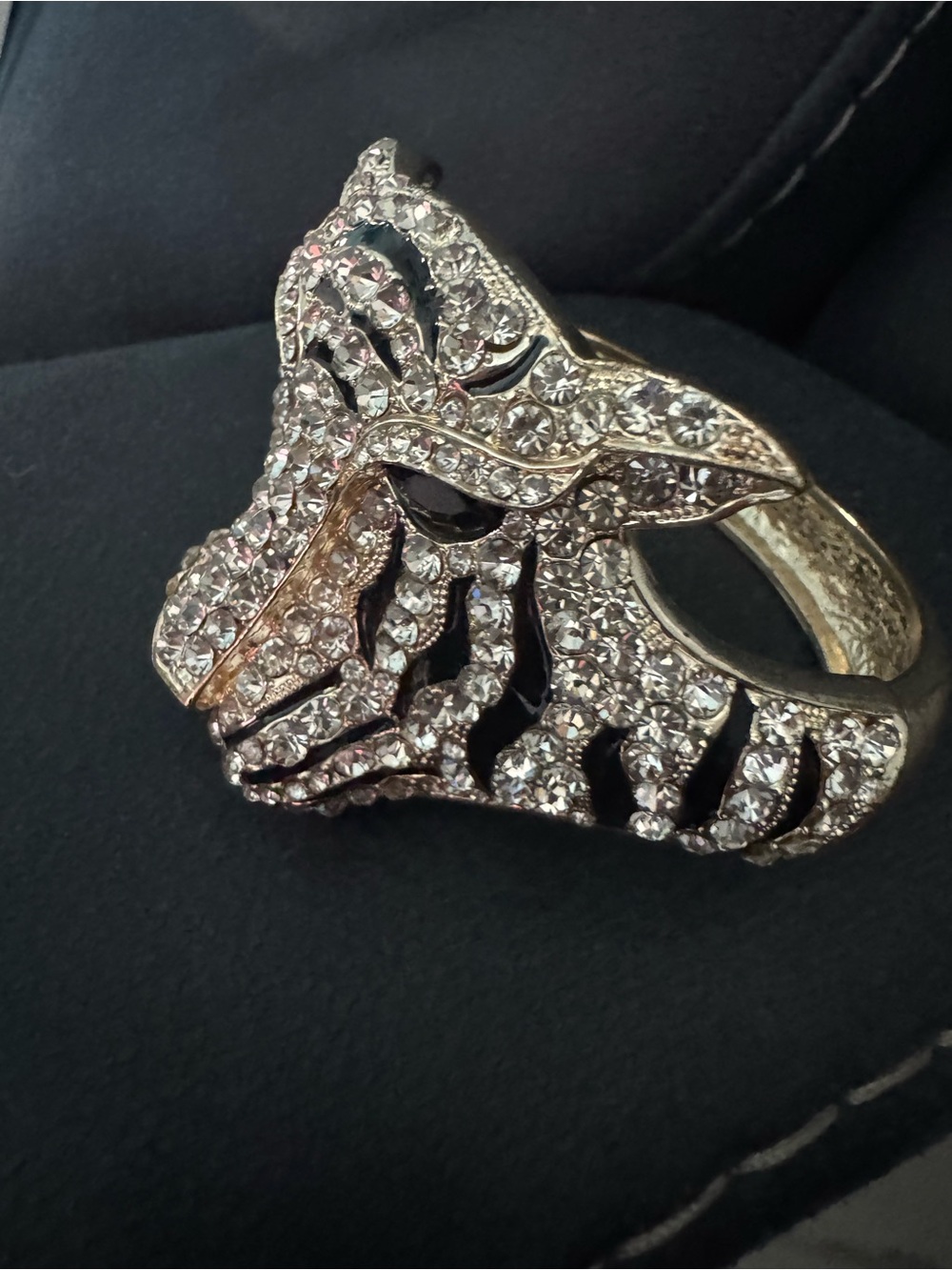 Crystal Pavé Tiger Head Statement bracelet- Silver Tone